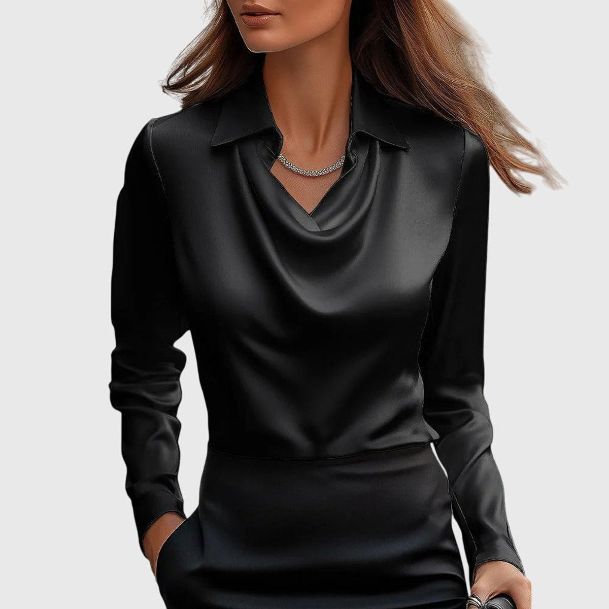 Esme | Women's Long Sleeve Cowl Neck Blouse - Black