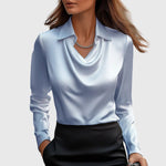 Esme | Women's Long Sleeve Cowl Neck Blouse - Light Blue