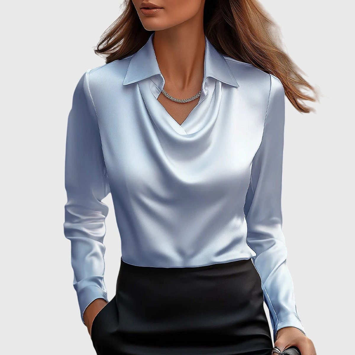 Esme | Women's Long Sleeve Cowl Neck Blouse - Light Blue