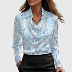 Esme | Women's Long Sleeve Cowl Neck Blouse - Light Blue Floral