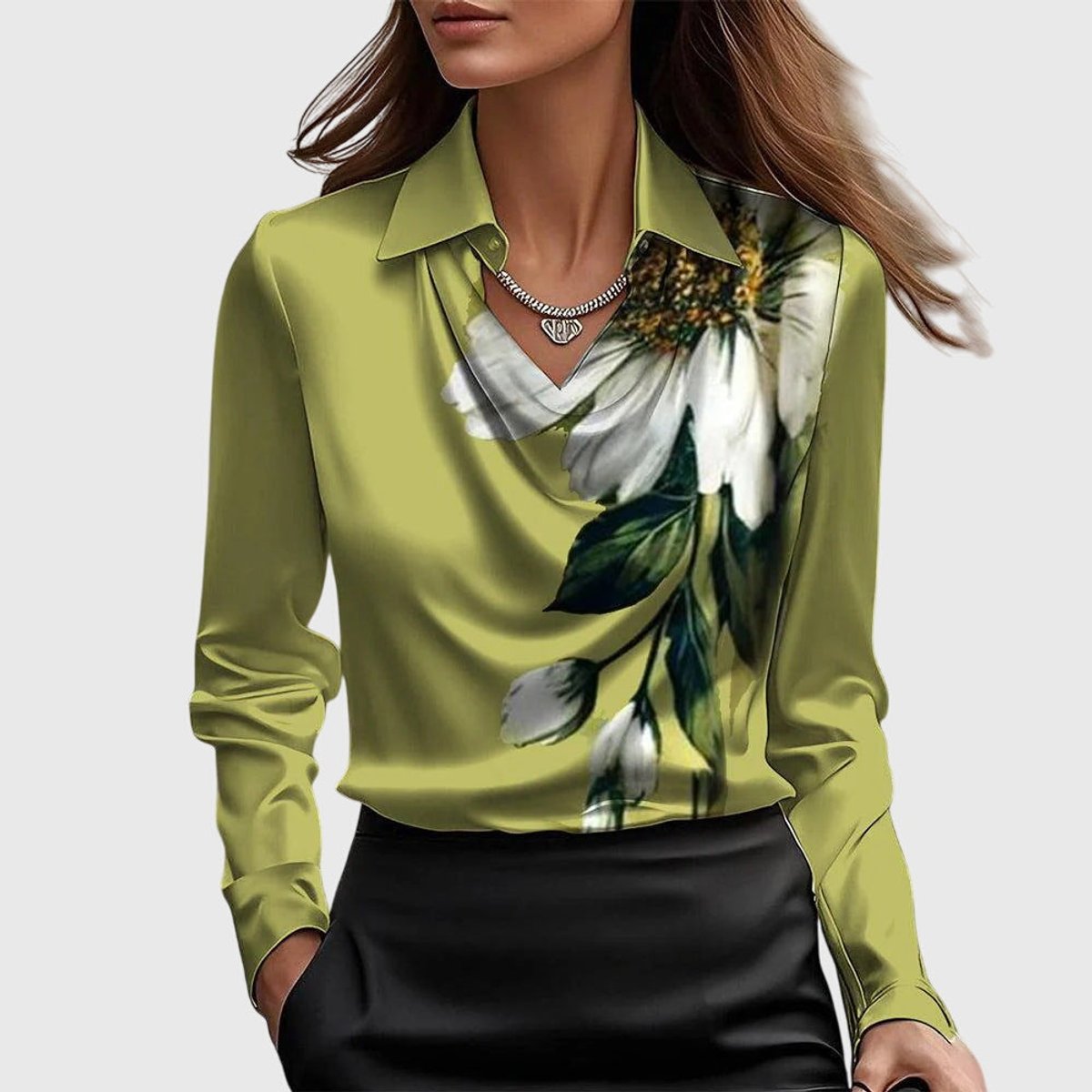 Esme | Women's Long Sleeve Cowl Neck Blouse - Green