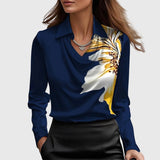 Esme | Women's Long Sleeve Cowl Neck Blouse - Dark Blue