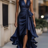 Erica | Women's Satin Wrap Halter Cocktail Dress