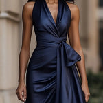 Erica | Women's Satin Wrap Halter Cocktail Dress