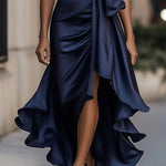 Erica | Women's Satin Wrap Halter Cocktail Dress - Navy Blue