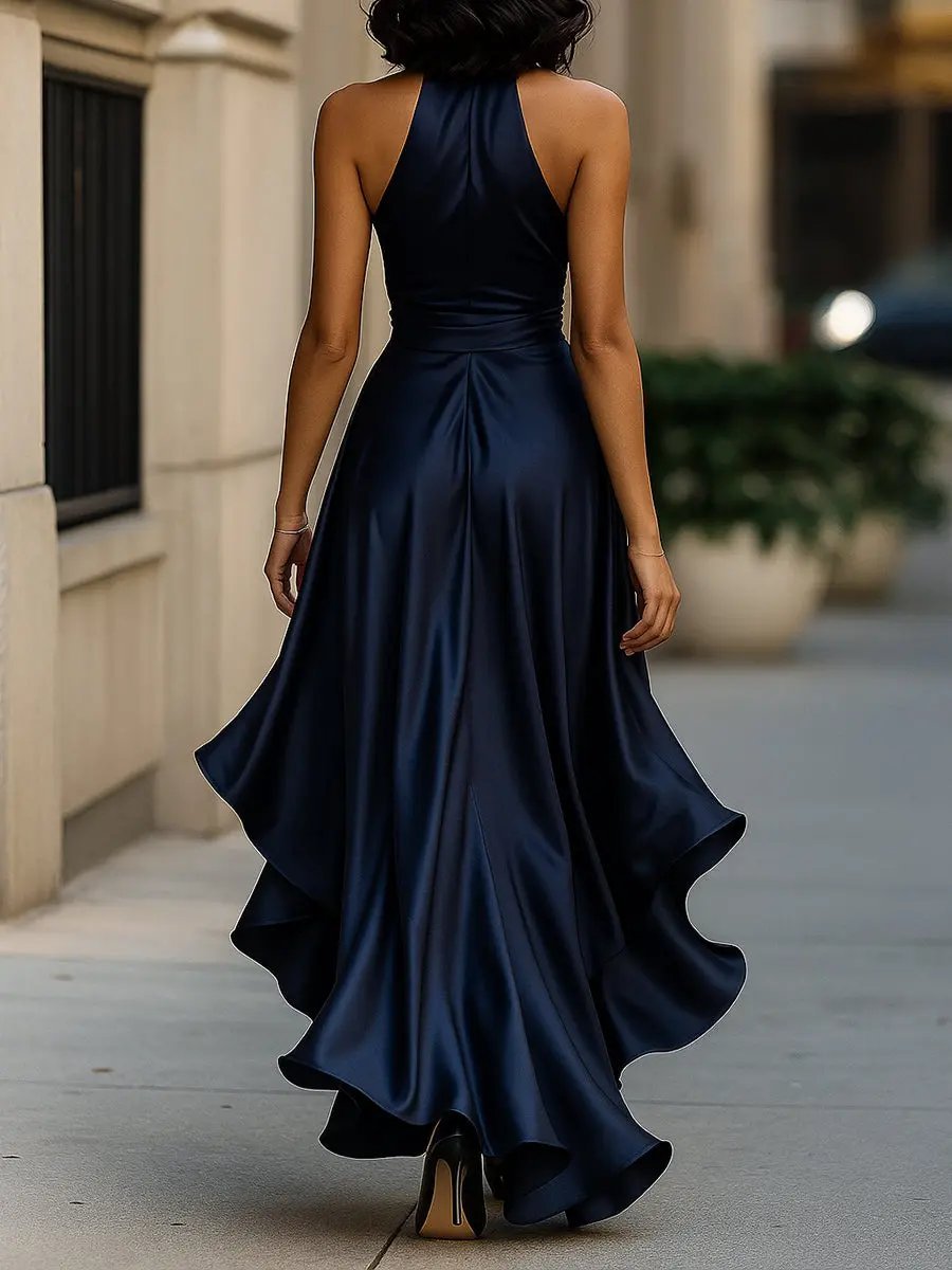 Erica | Women's Satin Wrap Halter Cocktail Dress