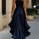 Erica | Women's Satin Wrap Halter Cocktail Dress