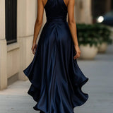 Erica | Women's Satin Wrap Halter Cocktail Dress