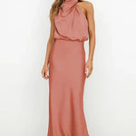 Nell | Women's Satin Halter Midi Cocktail Dress - Pink