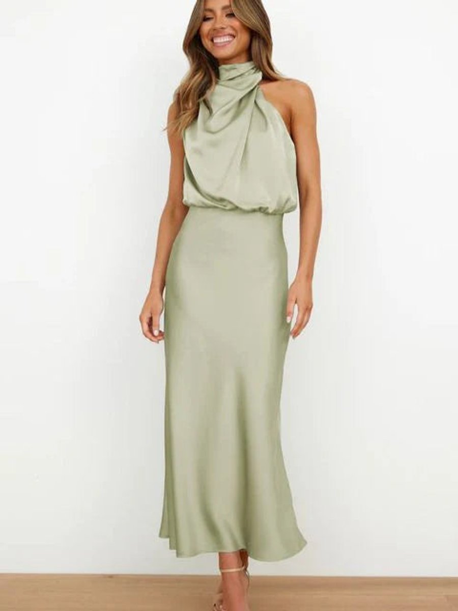 Nell | Women's Satin Halter Midi Cocktail Dress