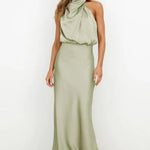 Nell | Women's Satin Halter Midi Cocktail Dress