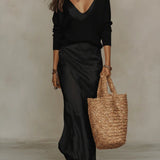 April | Women's Long Sleeve V Neck Jumper - Black