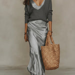 April | Women's Long Sleeve V Neck Jumper - Grey