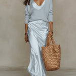 April | Women's Long Sleeve V Neck Jumper - Light Blue