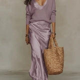 April | Women's Long Sleeve V Neck Jumper - Purple