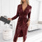 Sibyl | Women's Long Sleeve Sequin V Neck Cocktail Dress - Red