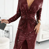 Sibyl | Women's Long Sleeve Sequin V Neck Cocktail Dress