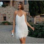 Violet | Women's Sequin Fringe Mini Cocktail Dress - White