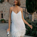 Callie | Women's Sequin Fringe Mini Cocktail Dress - White
