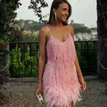 Callie | Women's Sequin Fringe Mini Cocktail Dress - Light Pink