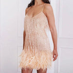 Callie | Women's Sequin Fringe Mini Cocktail Dress - Beige