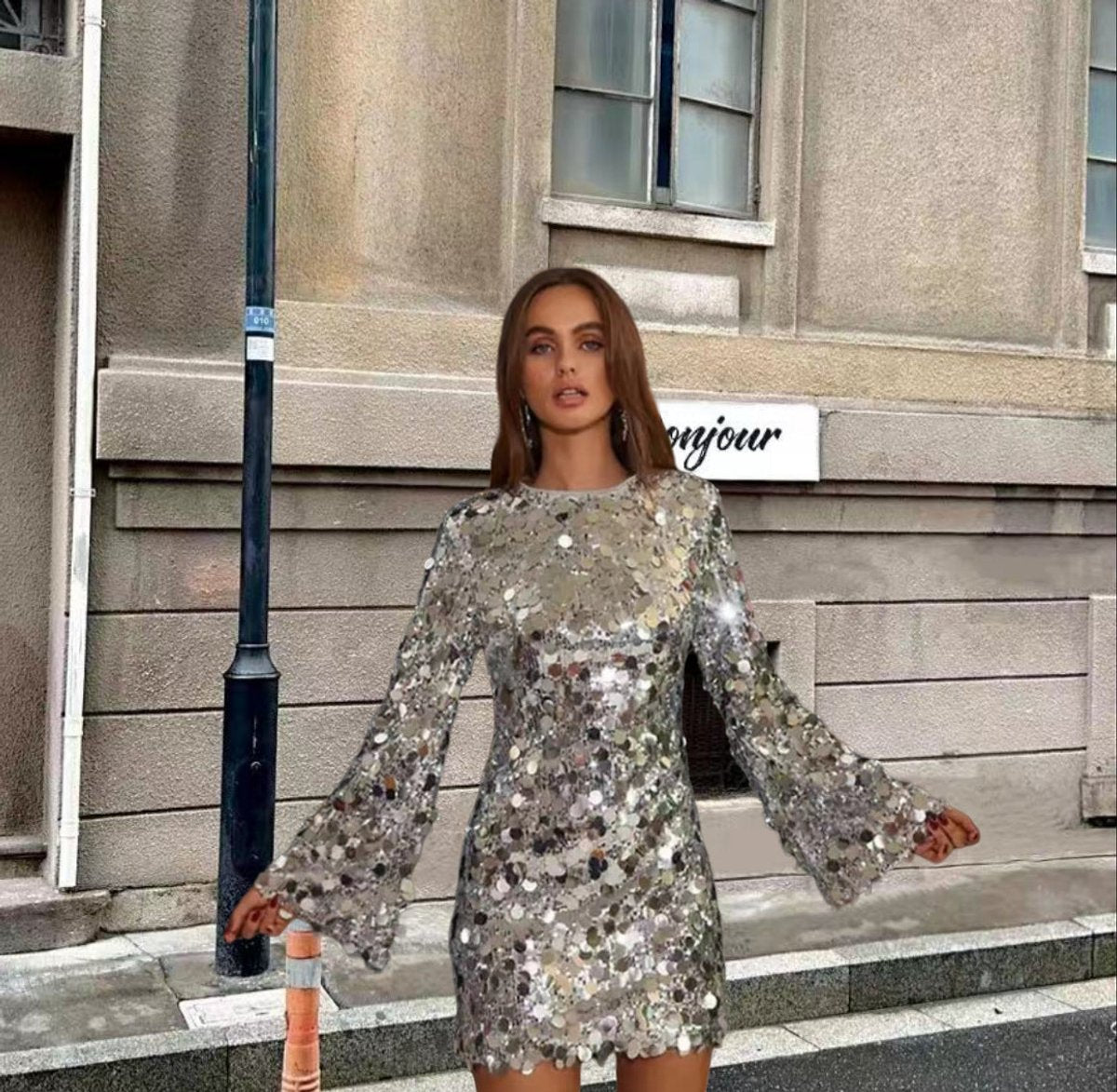 Shelley | Women's Long Sleeve Sequin Mini Cocktail Dress