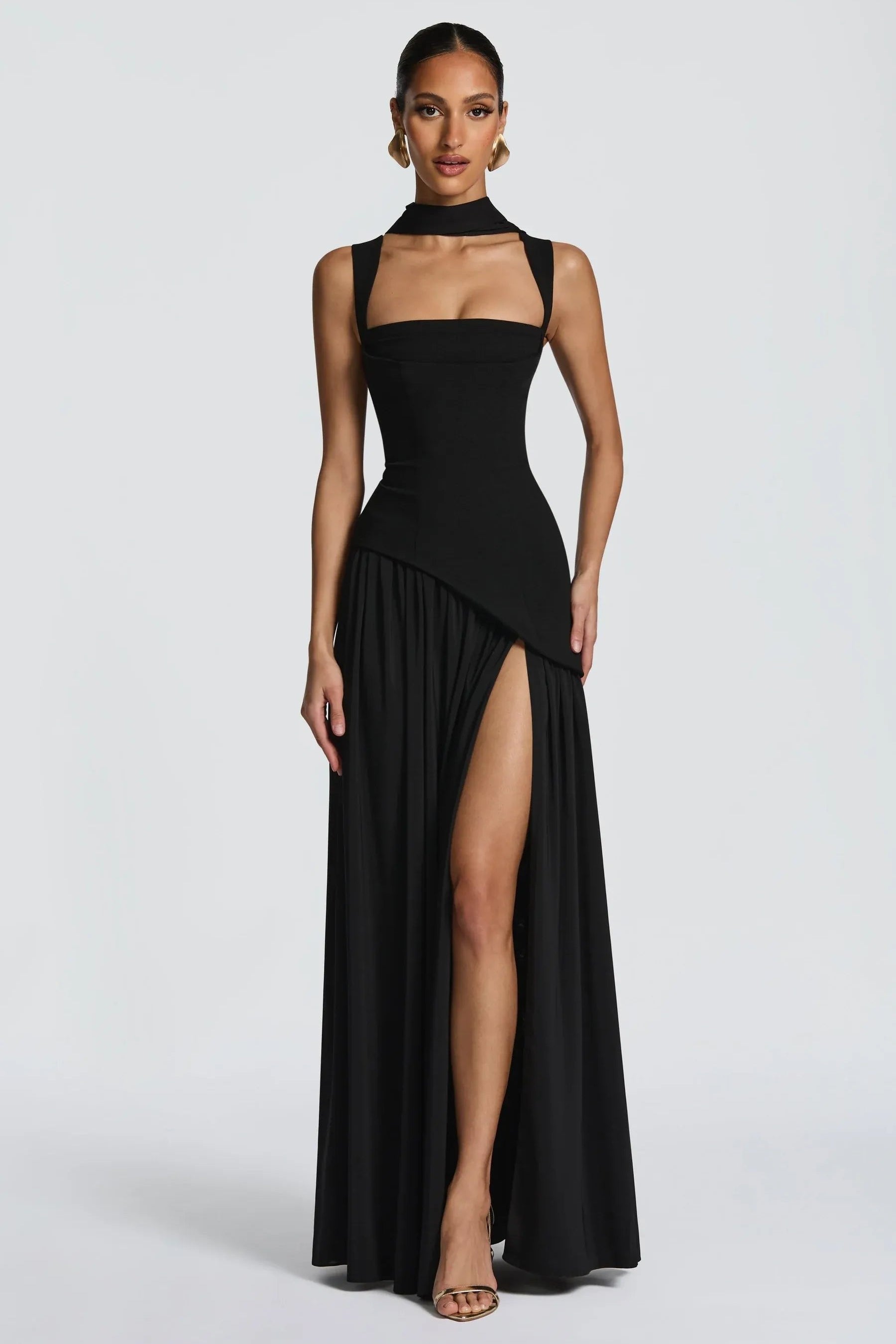 Vivienne | Women's Sleeveless Midi Dress - Black