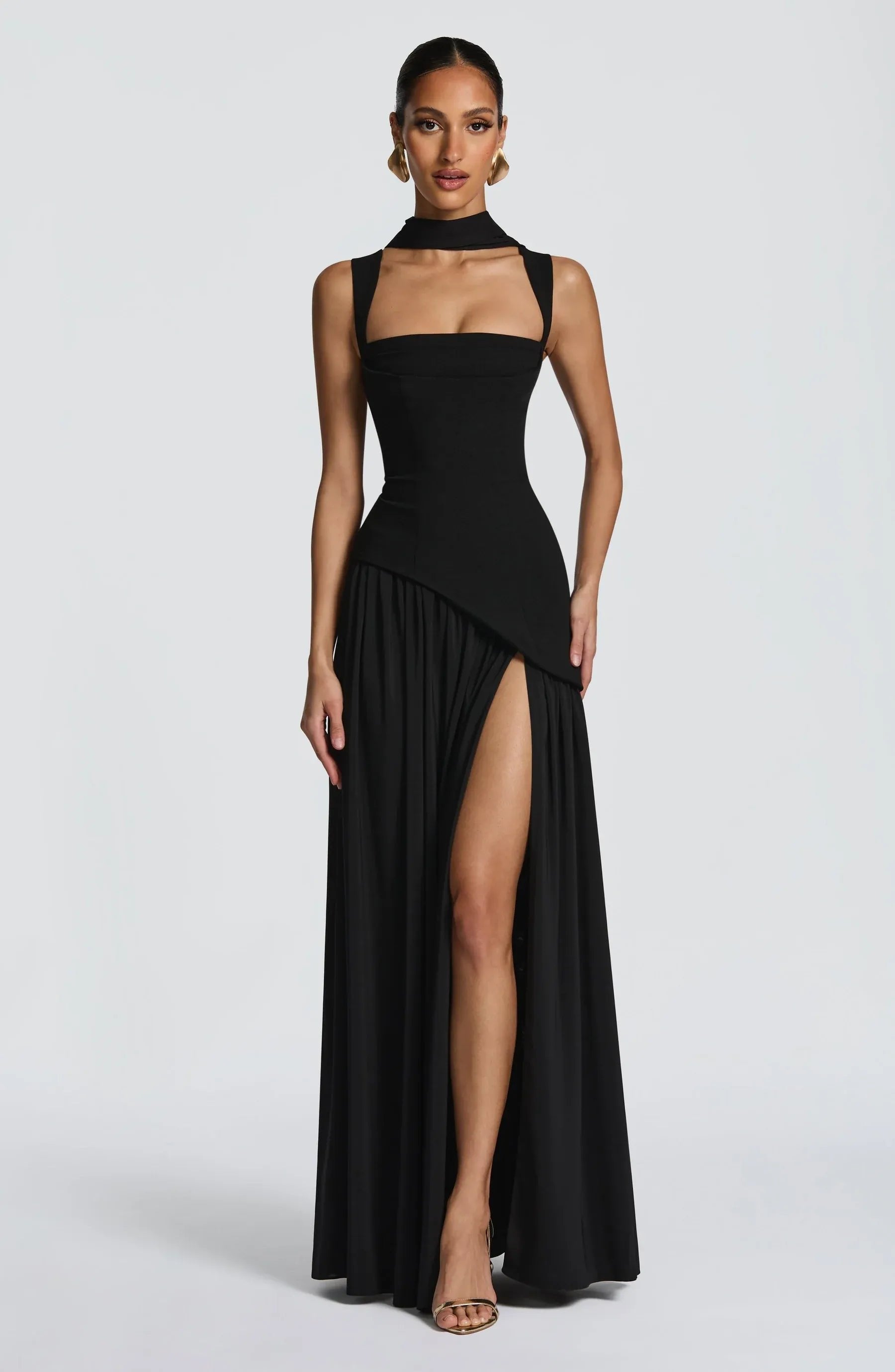 Vivienne | Women's Sleeveless Midi Dress - Black
