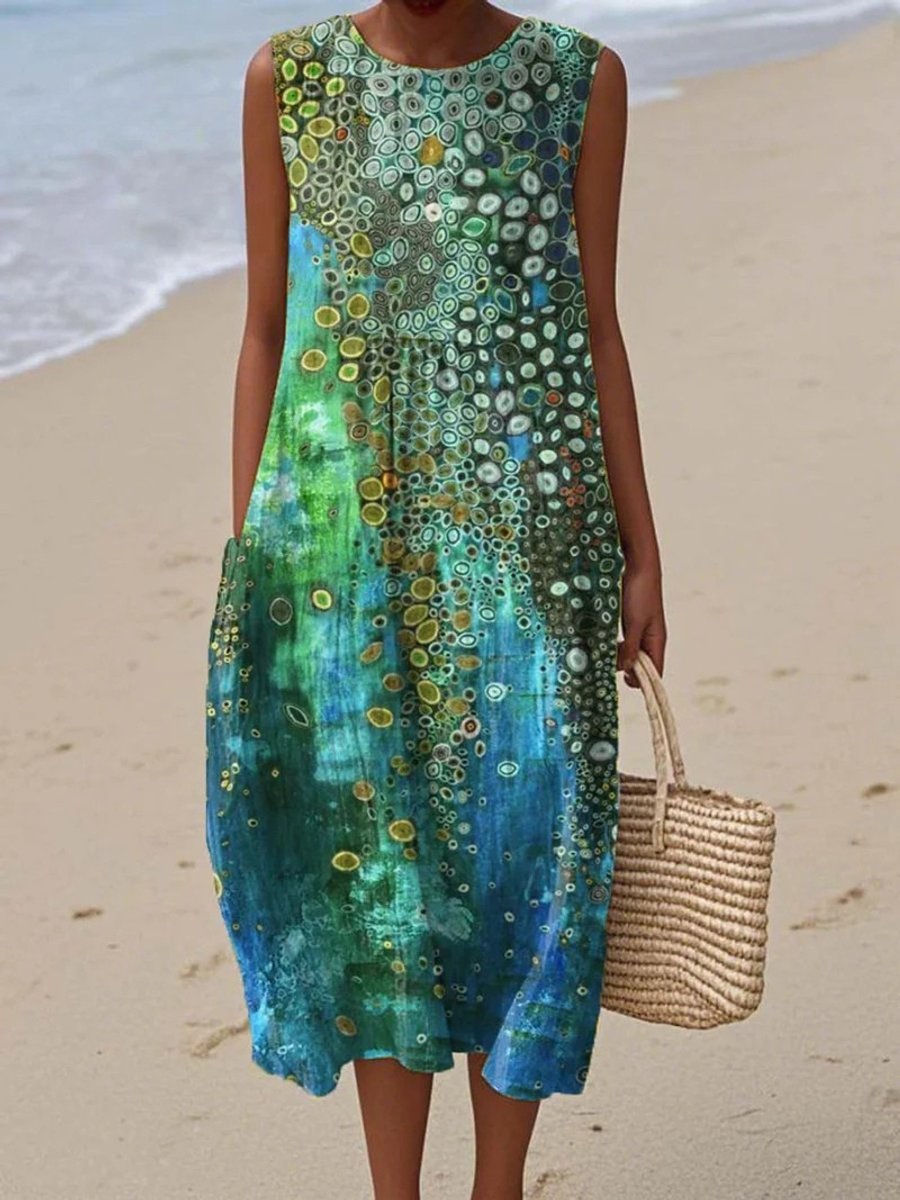 Bonnie | Women's Sleeveless Relaxed Fit Midi Dress - Green Floral