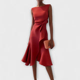 Uma | Women's Pleated Sleeveless Asymmetric Party Dress
