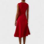 Uma | Women's Pleated Sleeveless Asymmetric Party Dress - Red