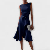 Uma | Women's Pleated Sleeveless Asymmetric Party Dress - Dark Blue