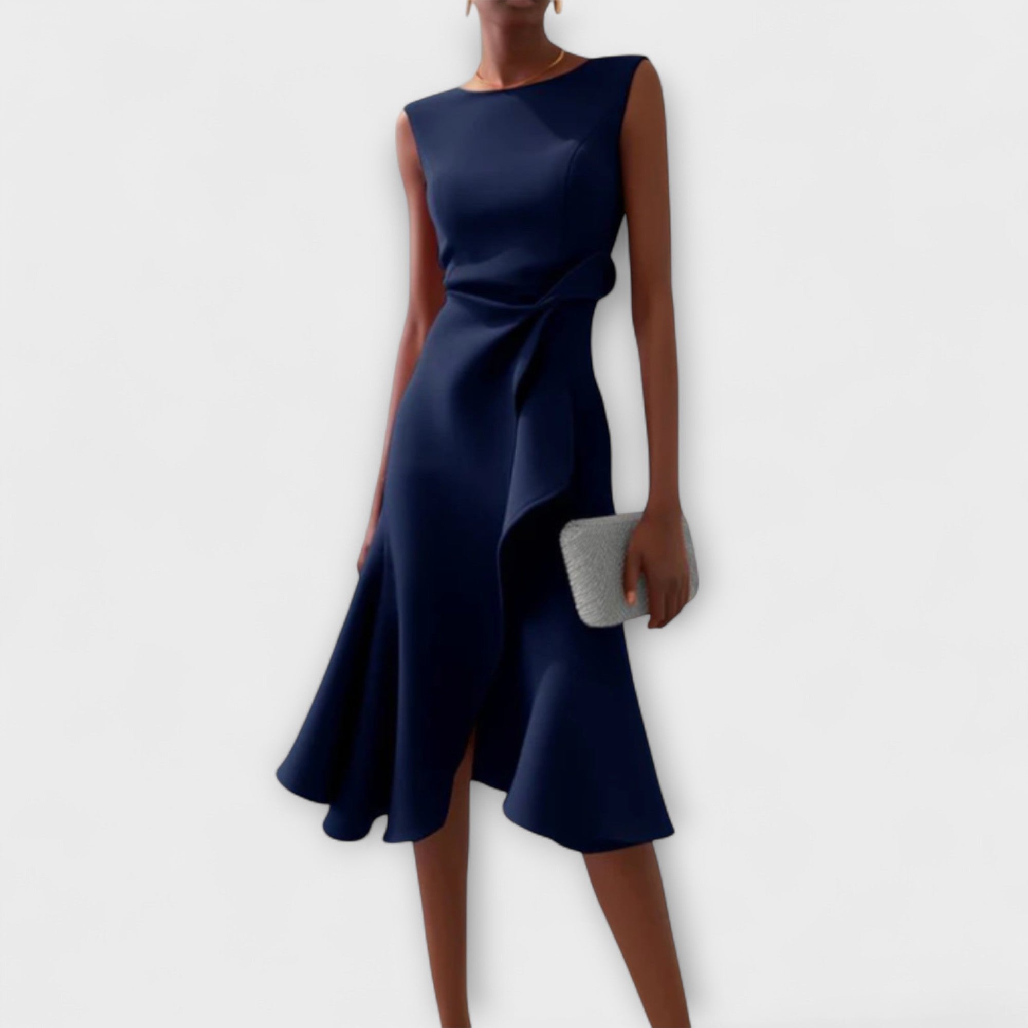 Uma | Women's Pleated Sleeveless Asymmetric Party Dress - Dark Blue