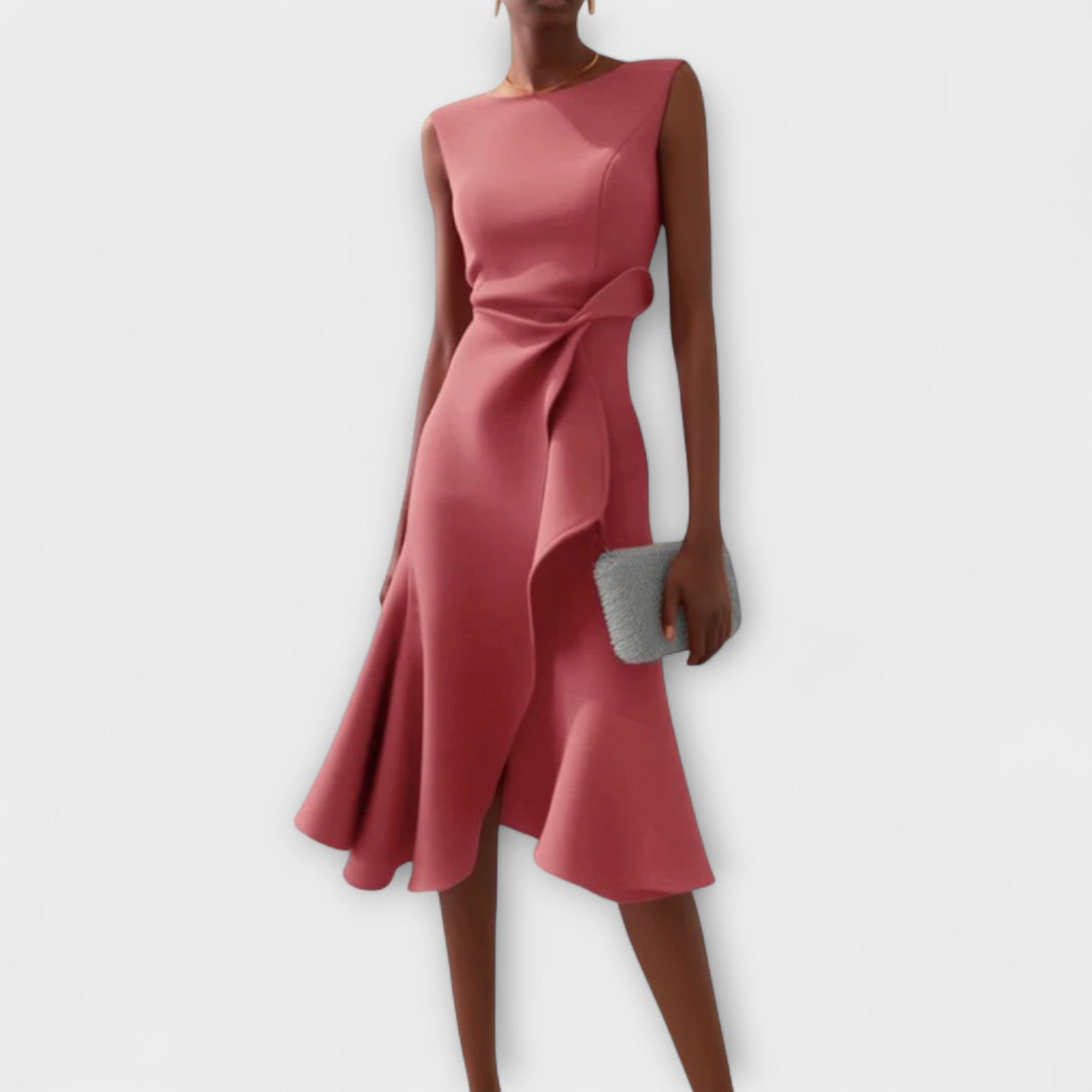 Uma | Women's Pleated Sleeveless Asymmetric Party Dress - Pink