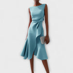Uma | Women's Pleated Sleeveless Asymmetric Party Dress - Light Blue