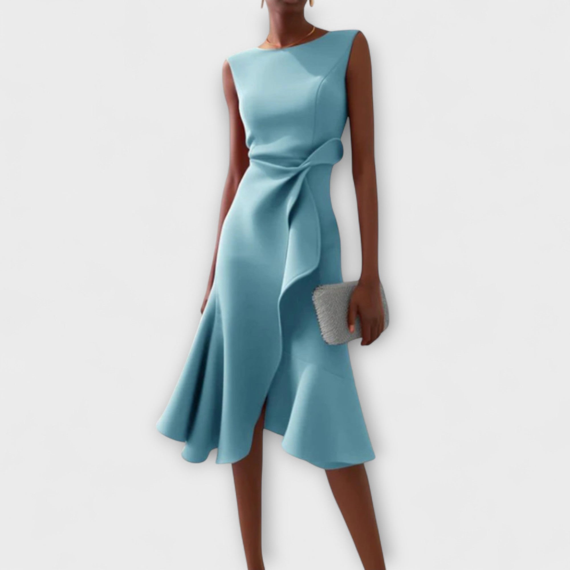 Uma | Women's Pleated Sleeveless Asymmetric Party Dress - Light Blue