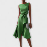 Uma | Women's Pleated Sleeveless Asymmetric Party Dress - Green