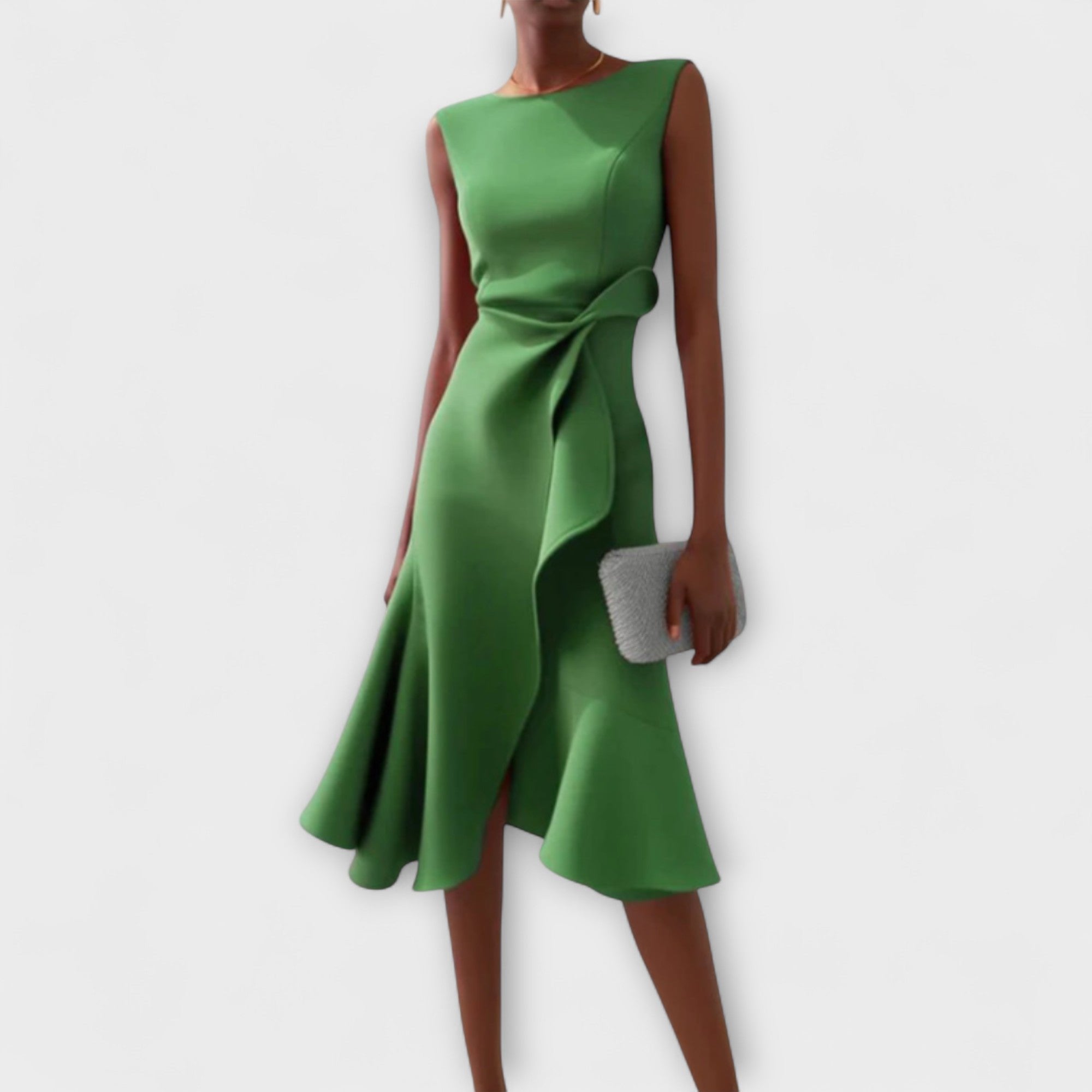 Uma | Women's Pleated Sleeveless Asymmetric Party Dress - Green