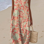Carla | Women's Sleeveless Oversized Floral Midi Dress - Coral Floral