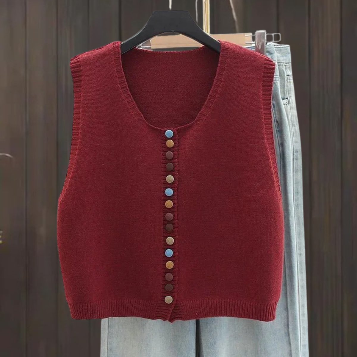Vivian | Women's Sleeveless Button Front Cardigan - Burgundy