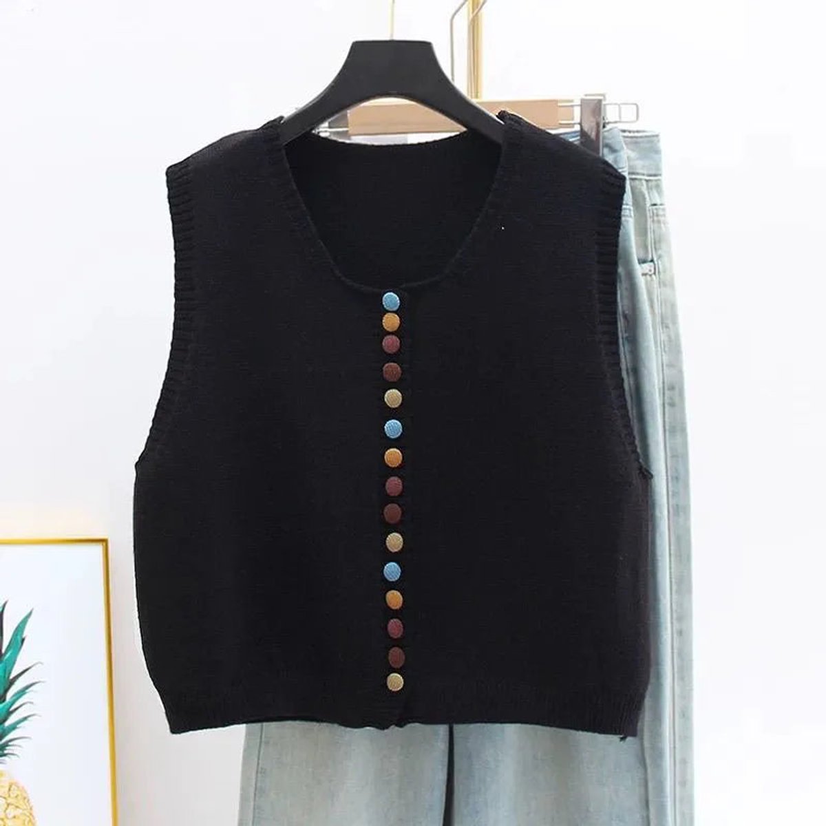 Vivian | Women's Sleeveless Button Front Cardigan - Black