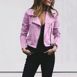 Clara | Women's Leather Look Slim Fit Biker Jacket - Pink