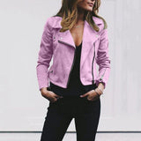 Clara | Women's Leather Look Slim Fit Biker Jacket - Pink