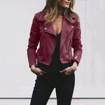 Clara | Women's Leather Look Slim Fit Biker Jacket - Red