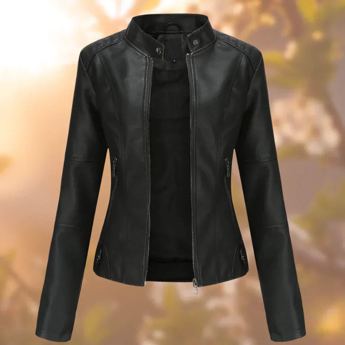 Sophie | Women's Faux Leather Slim Fit Biker Jacket - Black