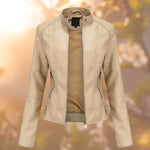 Sophie | Women's Faux Leather Slim Fit Biker Jacket - Beige