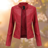 Sophie | Women's Faux Leather Slim Fit Biker Jacket - Red