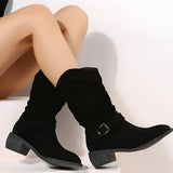 Francesca | Women's Block Heel Suede Look Mid Calf Knee-High Boots