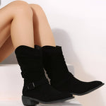 Francesca | Women's Block Heel Suede Look Mid Calf Knee-High Boots