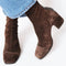 Catalina | Women's Block Heel Leather Look Square Toe Ankle Boots - Brown